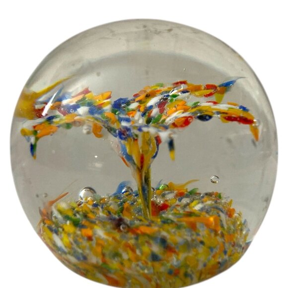 Hand Blown Art Glass Paperweight Tree of Life Orb – Multicolor Millefiori Design - Picture 2 of 7